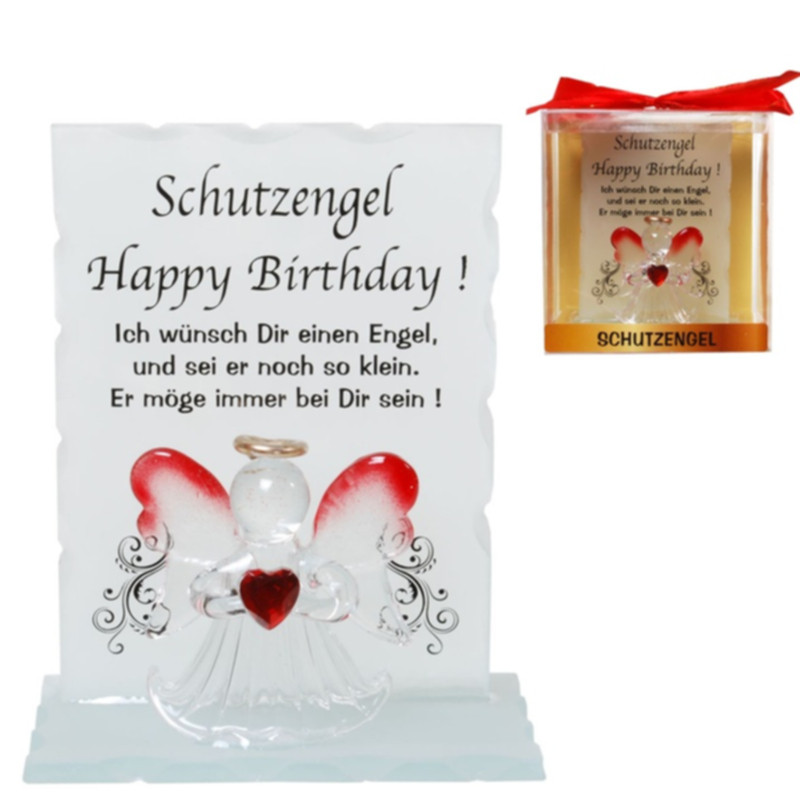 Kristall-Schutzengel Happy Birthday Glas 9,5 x 8 cm Geschenkfigur